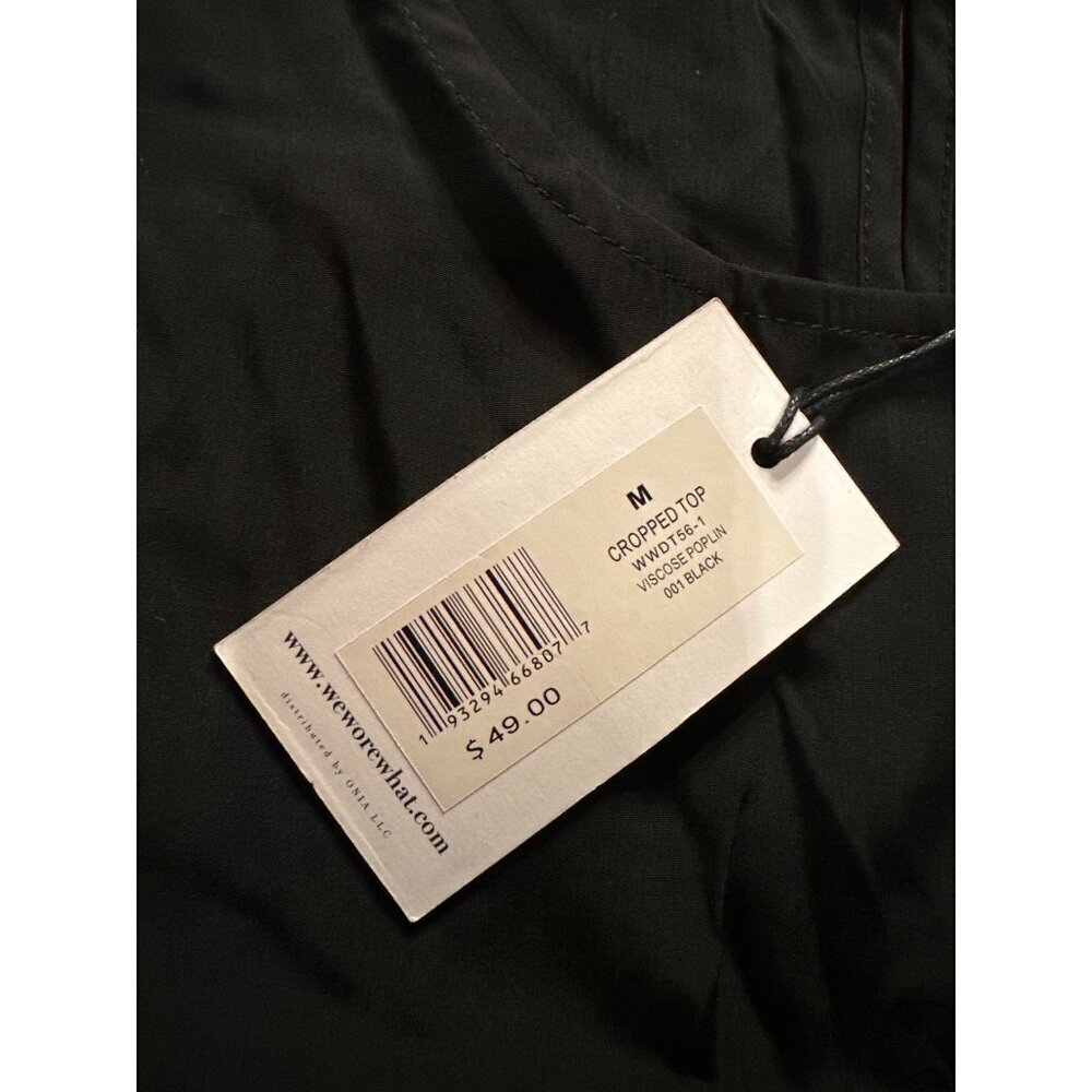 Womens Black Cropped Blouse With Elastic Hem & Flared Cuffs M - Picture 3 of 3